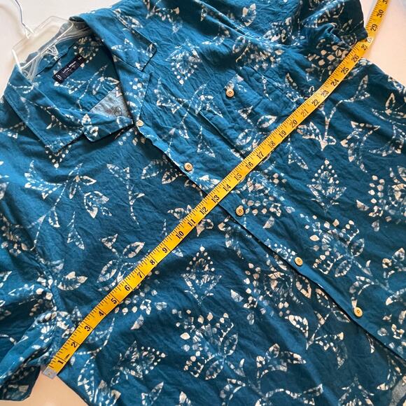 Lucky Brand Club Collar Shirt Womens XXL Teal Blue Tropical Floral Linen Top - Picture 6 of 7